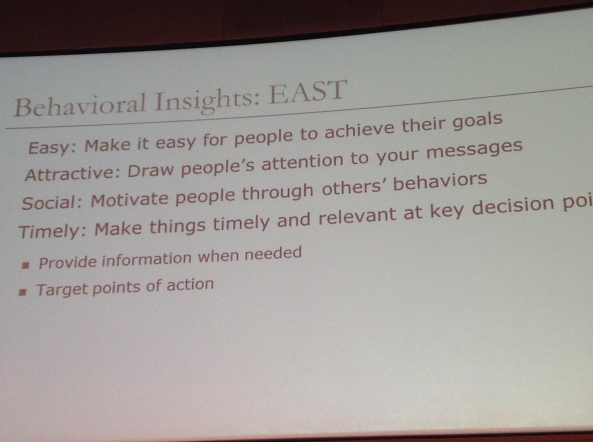 Behavior change tips: EAST = make it easy, attractive, social &amp; timely! #aaasfellowschange