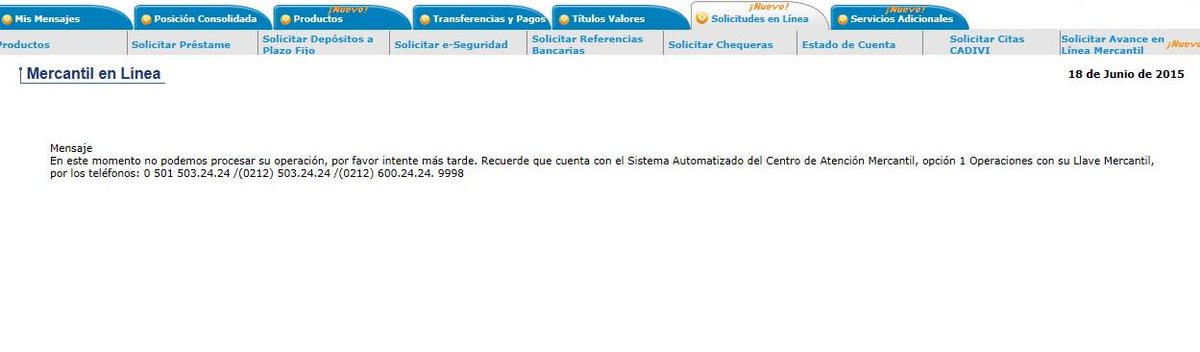 DivaliaN's tweet photo. @MercantilBanco eso es lo que me sale cuando trato de solicitarla http://t.co/csjL11ILA9