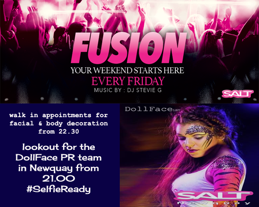 DollfaceLNT's tweet photo. @SaltNewquay This friday from 22.30 #selfieready facial &amp; body decoration
lookout for Dollface PR Team http://t.co/OayYFALeJr