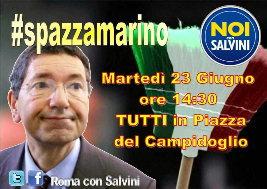 23/6 dalle h.14.30 Piazza del Campidoglio #spazzamarino da Roma.Noi ci saremo e tu? <a href="/Noiconsalvini/">Noi con Salvini</a>