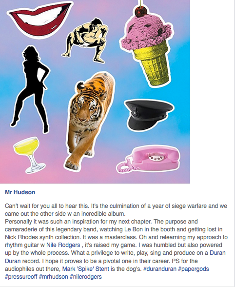 duranduran's tweet photo. Lovely post from @MrHudson. Thank you mate! http://t.co/GdnevHG3sv #papergods, #DD14 http://t.co/Nv5BJYJS5e
