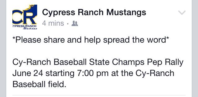 UrsVeserra's tweet photo. #MustangNation #YearOfTheRanch #CyRanchBaseball #StateChamps #MWT #CFISDBaseball #UILState http://t.co/aHQpKyFVaT