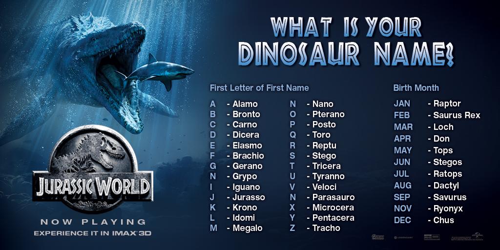 Imax What S Your Dino Name Tell Us Rt To Win A Poster Signed By The Jurassicworld Cast Http T Co I68ersnri5 Http T Co 8vlu1swe0x