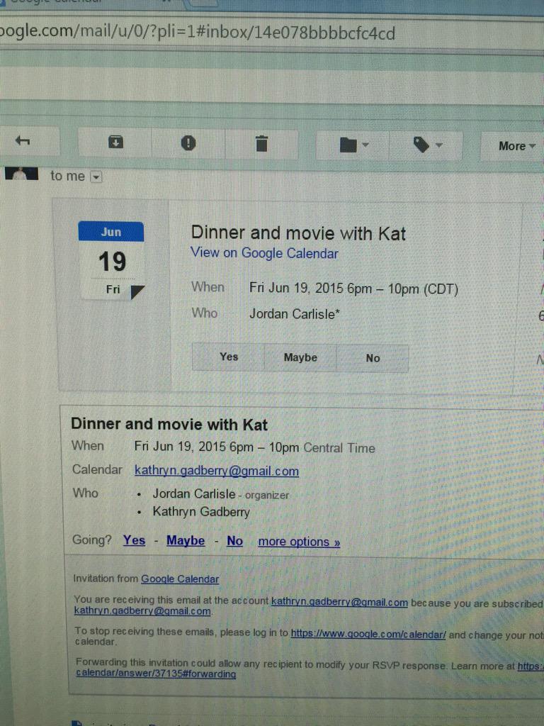 kgcarlisle's tweet photo. True life: my boyfriend does startups #calendarinvite #google #tweetme #probablywatchingstarwars http://t.co/YpQrWyz1n8