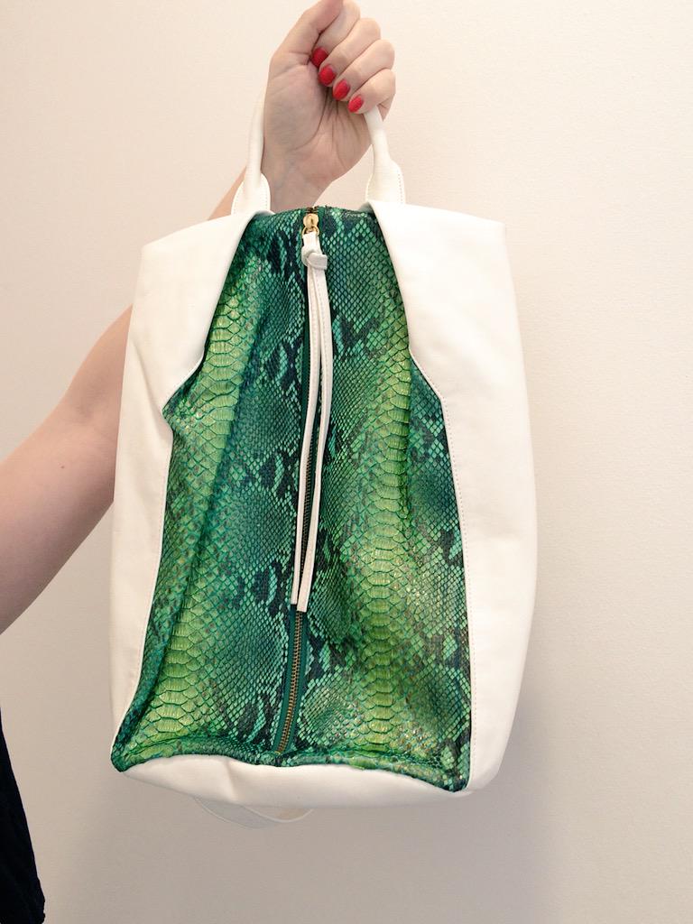 New sample alert! Our green snake print backpack is perf for carrying all our day-to-day essentials 😍 #accessories