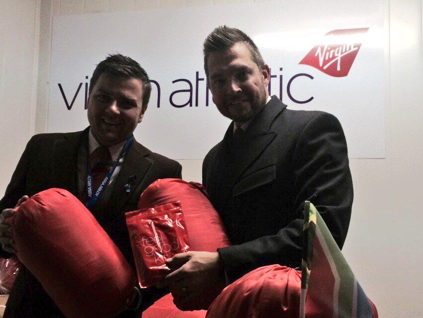 A little extra warm from <a href="/VirginAtlantic/">virginatlantic</a> sleeping bags will gladly be accepted for the night.  #CEOSleepOutZA