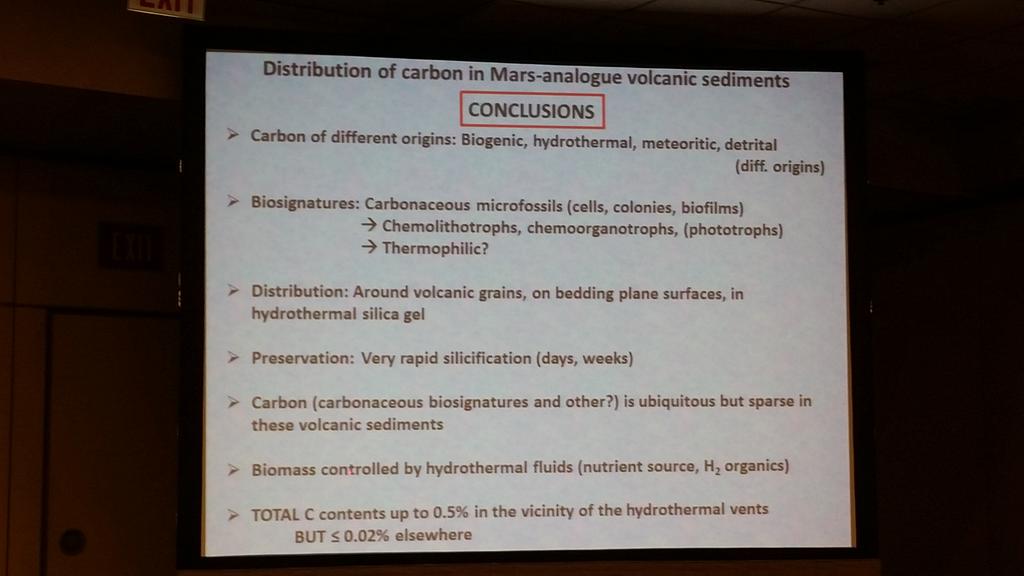 Nola_T_Tillman's tweet image. Westall - carbon is ubiquitous in these sediments but sparse #AbSciCon #marsanalogues #mars