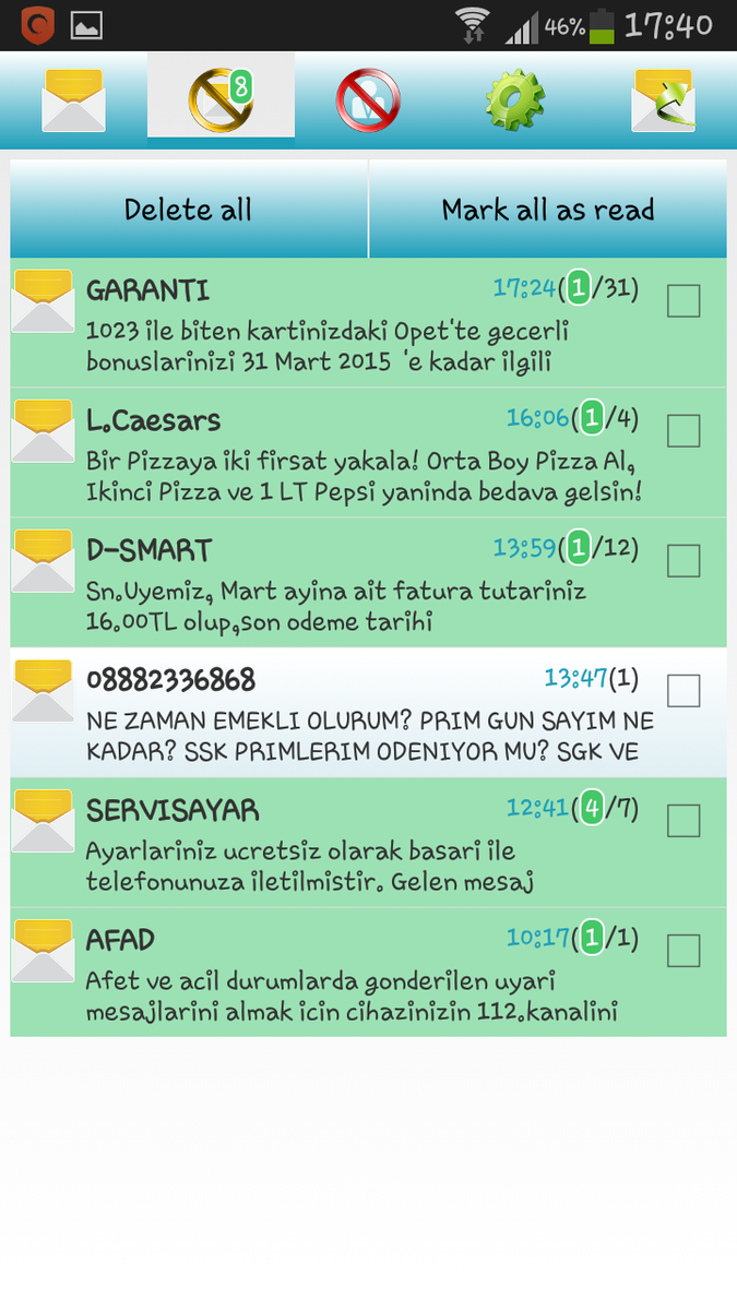 SmsProof's tweet photo. delete or set unread all spam mesages with one button click http://t.co/2rhDyhGo9n