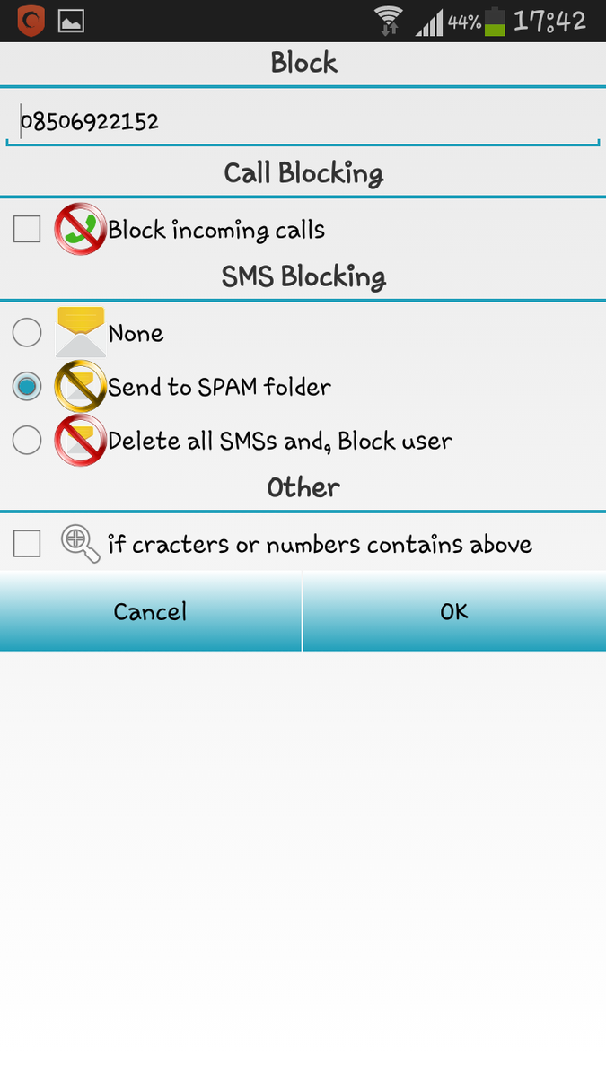 SmsProof's tweet photo. detailed options for blocking http://t.co/96UMZSDvMy
