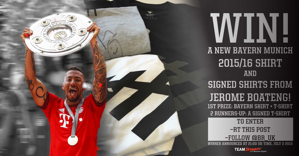 brfootball's tweet photo. WIN! A new Bayern Munich shirt &amp; one of three @JB17Official-signed @RocNation shirts! To enter, RT and follow @br_uk! http://t.co/ZrdesQgMqL