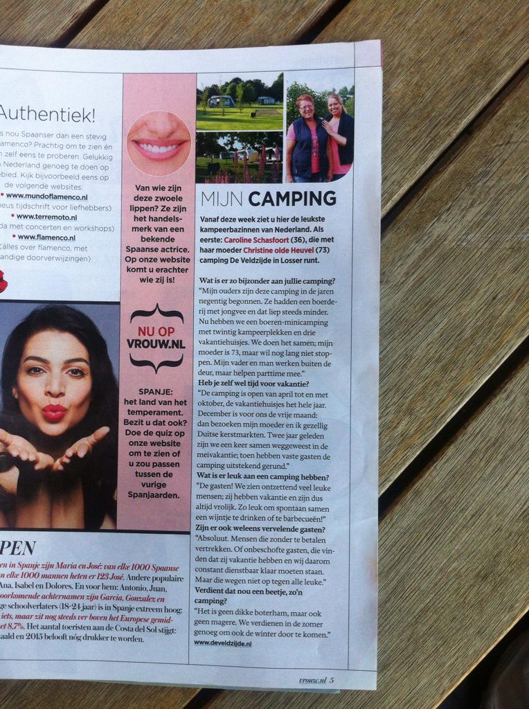 vandaag in de <a href="/telegraaf/">De Telegraaf</a> bijlage <a href="/VROUW/">VROUW</a> een mooi artikel van onze camping #De Veldzijde in #Losser