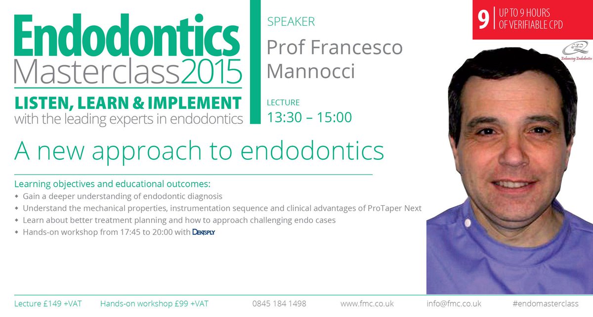 FMCPro's tweet image. Join Prof Francesco Mannocci for his lecture and hands-on workshop using #ProTaperNext on July 3 at #EndoMasterclass!