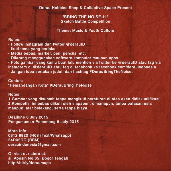 #DerauBringTheNoise disupport oleh:
<a href="/COFFEESTARcso/">COFFEESTAR OUTFIT</a> <a href="/keukenkoffie/">keukenkoffie</a> <a href="/nobjkt/">No One Better</a> <a href="/ghbogor/">gorillahotdog_bogor</a> <a href="/GATmerch/">G.A.T</a> <a href="/WESTWOODWEAR_/">WESTWOOD</a> <a href="/aboveside/">aboveside</a>
