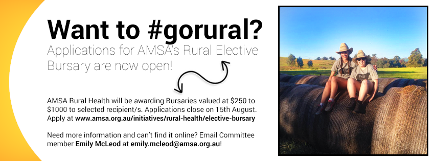 yourAMSArural's tweet photo. We've got bursaries worth $250-$1000 for #rural electives! Visit: https://t.co/xwO6xE28DN to #gorural w/ @yourAMSA! http://t.co/wbN9VUu4qr
