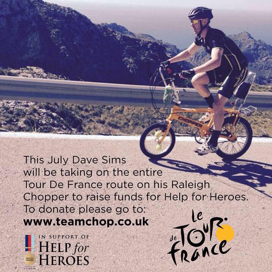 MarkElliott52's tweet photo. How cool is @MPCdave 😃 He's riding #TdF on a chopper, raising money for @HelpforHeroes ! Follow him &amp; RT Pse ! http://t.co/GCY6kGSutL