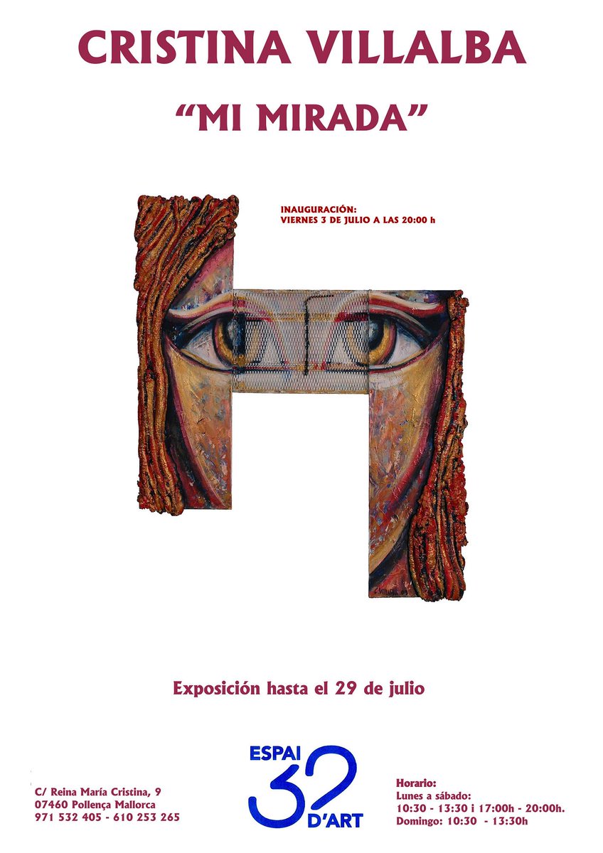 El viernes a las 20:00h inauguración exposición de CRISTINA VILLALBA "Mi mirada".
Os espaeramos......