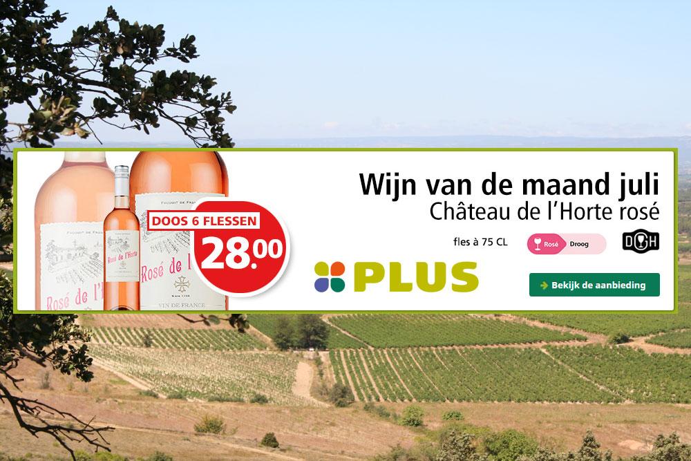 De l'Horte rosé is WIJN VAN DE MAAND juli 2015 bij <a href="/plussupermarkt/">PLUS Supermarkt</a>!
