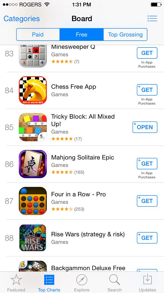 SkopWorks's tweet photo. Number 85 right now on the Canadian #AppStore  :) just in time for #CanadaDay #GameDev support #CanDevs http://t.co/kzhyUeelMr