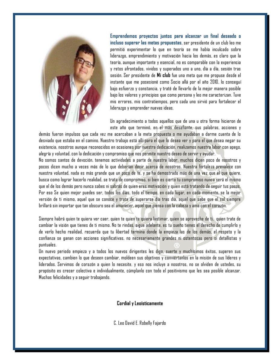leoclubdaule's tweet photo. Mensaje de Despedida, Presidente 2014 - 2015 @PanaDavo #lions #leos @DistritoLeoG2Ec @DistritoMultipG http://t.co/3gSpFNVGqh