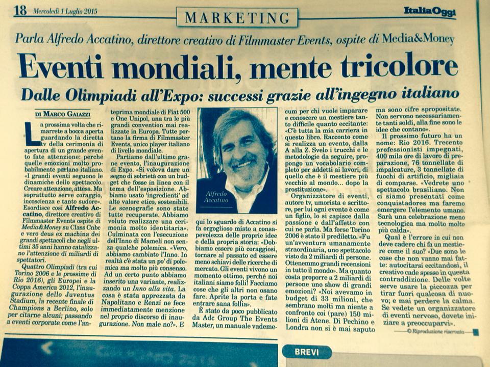 alfredoaccatino's tweet photo. Su Italia Oggi parliamo di eventi. E di event all'Italiana #filmmasterevents #alfredoaccatino http://t.co/sW6SGTSJxF