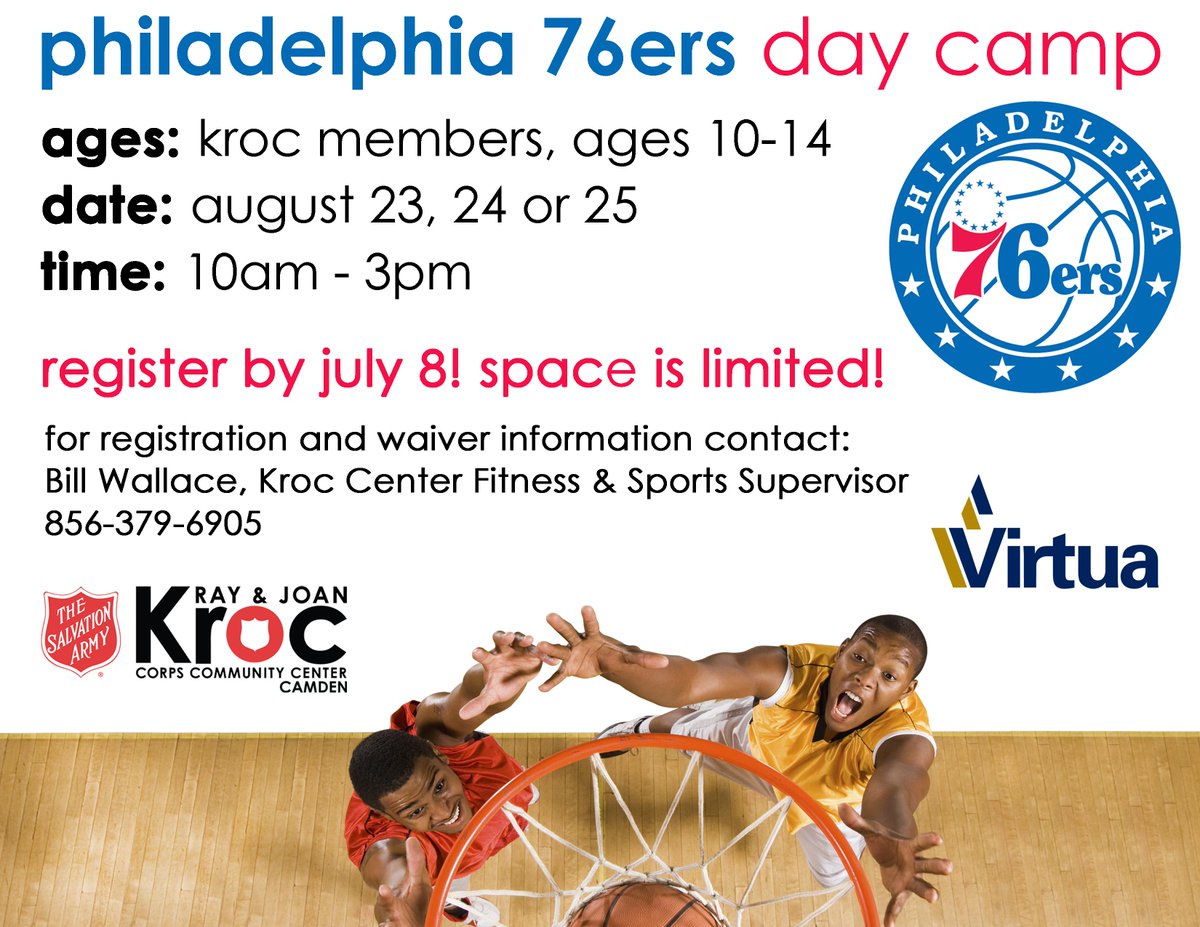 CamdenKroc's tweet image. Check out the @Sixers Day Camp @ the #KrocCenter! Space is limited &amp;amp; registration ends on July 8th, so sign up today!