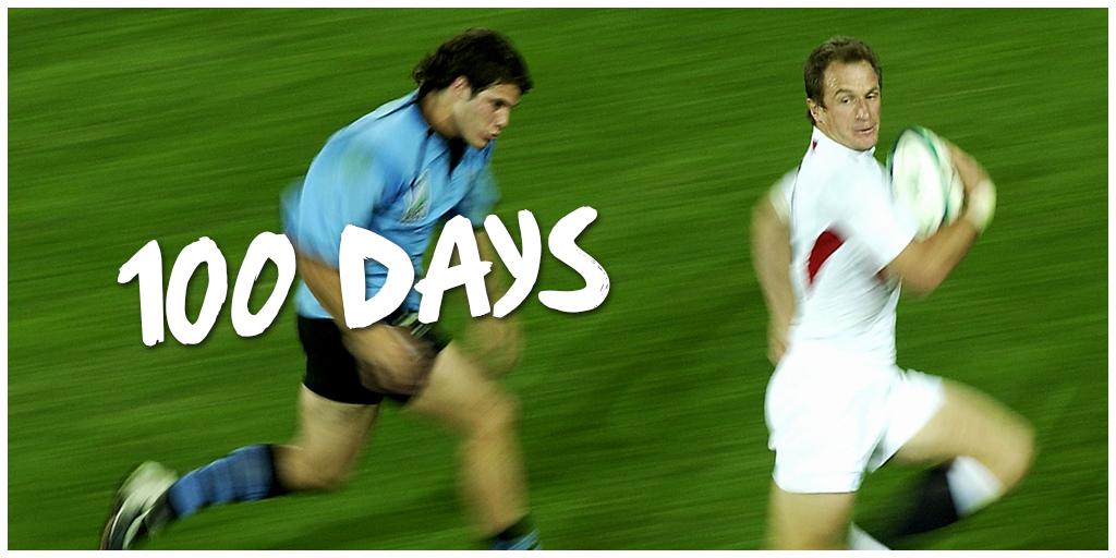 100 days to go until England take on <a href="/RugbyUruguay/">U.R.U.</a> in Manchester at the <a href="/rugbyworldcup/">Rugby World Cup</a> #carrythemhome