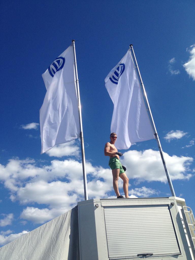 VwPer's tweet photo. @JohanKMS88 hard working in Paddock #HoljesRX, #Magicweekend to start @FIAWorldRX. @VWSverige Flags in the air! http://t.co/BxsgIkohXC