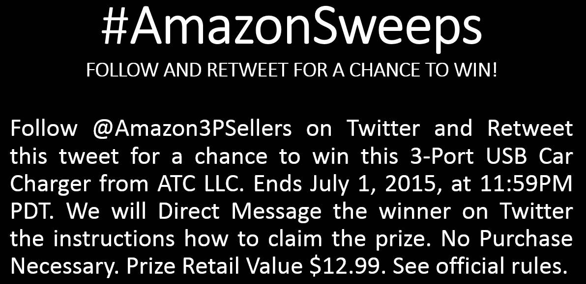 Sell_on_Amazon's tweet photo. Follow+RT for a chance to win a @LumsingTM 3-Port Charger
http://t.co/CVVeM0RmKR
http://t.co/IOH8OdtCFS
#AmazonSweeps http://t.co/78yNKcH65k