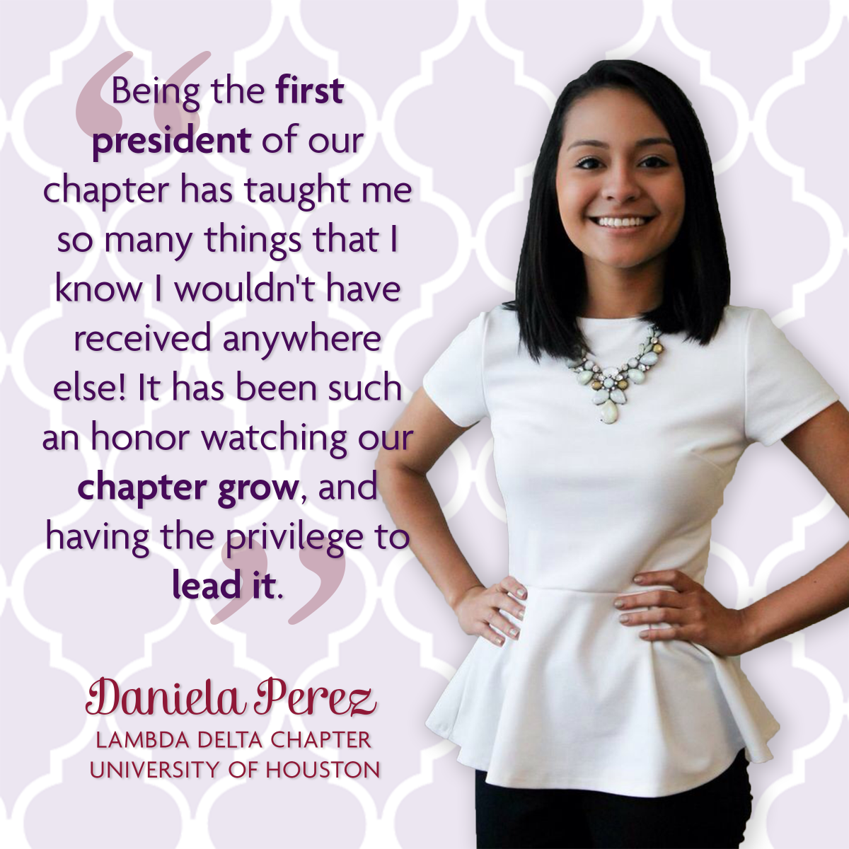 CofCSigmaKappa's tweet photo. Daniela Perez from @UHSigmaKappa says she joined #SigmaKappa for the leadership opportunities. #WhyGreekLifeWednesday http://t.co/GNYnaWUj81