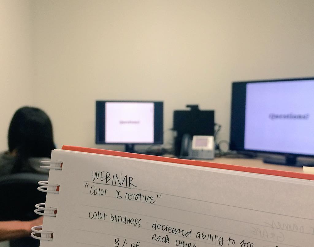 LaserficheUX's tweet photo. The team tuning into @InVisionApp #Webinar on "Color is Relative" #ux #laserficheUX #design http://t.co/6lIkH5iXt9