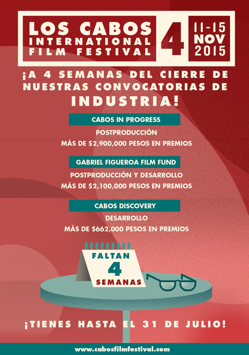 LosCabosIFF's tweet photo. Más de $4,000,000 en premios en nuestras Convocatorias de Industria ¡Tienes hasta el 31 de julio! #LosCabos15 http://t.co/wxI7d4DXVU