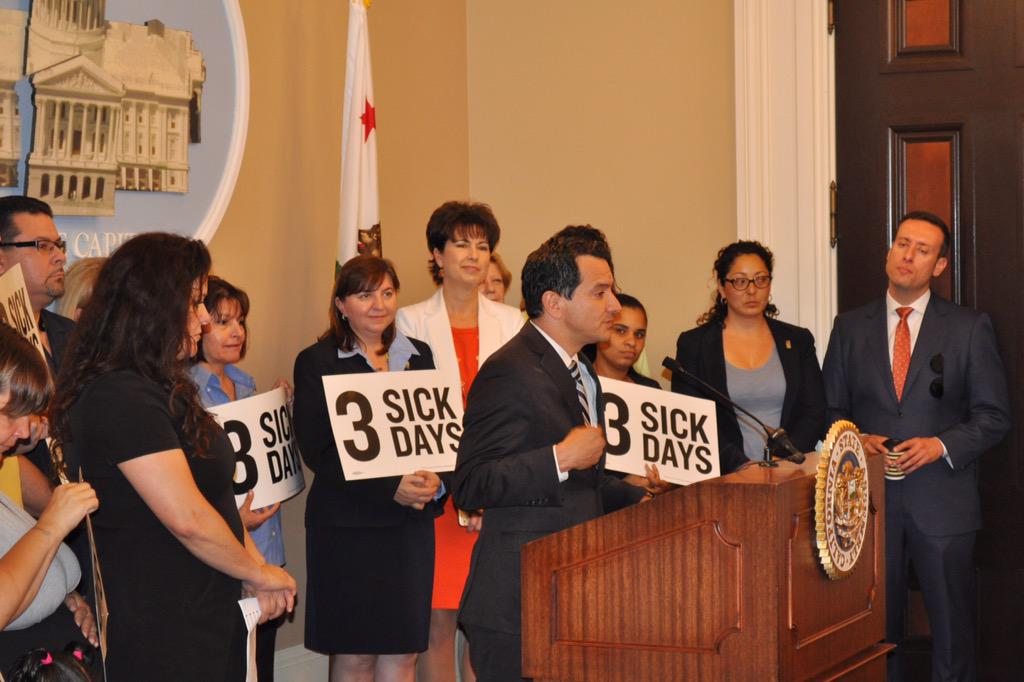 RendonAnthony's tweet photo. Proud to stand with @LorenaSGonzalez and colleagues as paid sick days becomes law today! #AB1522 http://t.co/1ImnmQtwqX