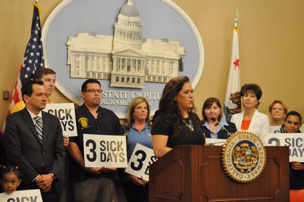 RendonAnthony's tweet photo. Proud to stand with @LorenaSGonzalez and colleagues as paid sick days becomes law today! #AB1522 http://t.co/1ImnmQtwqX