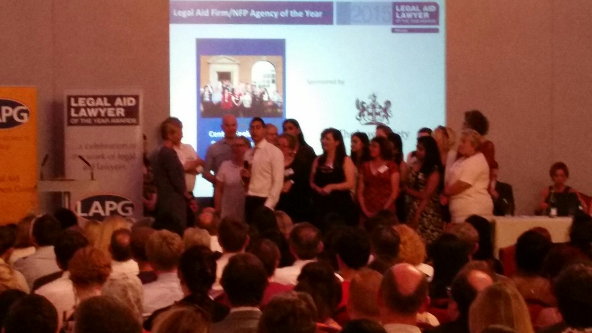 LawCentres's tweet photo. Attesting to the camaraderie they are praised for, @covlaw youngest member Alex accepts their @lalyawards #laly15 http://t.co/wRxfnjuL2D