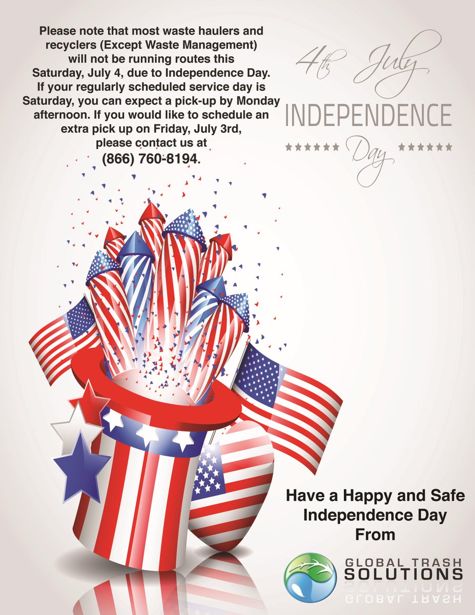 GlobalEnviro's tweet photo. An important message from GTS regarding Waste Hauler Services.
#IndependenceDay http://t.co/NVVgNLL9ZR