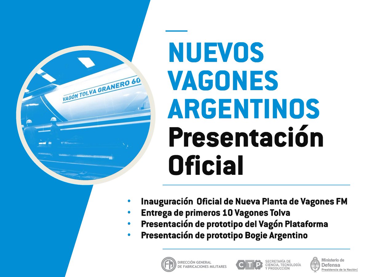 NoticiasdeAR's tweet photo. Nueva planta de vagones @FABmilitares, entrega de primeros 10 vagones Tolva @CFKArgentina @RossiAgustinOk @RandazzoF http://t.co/uj2U5NWW15