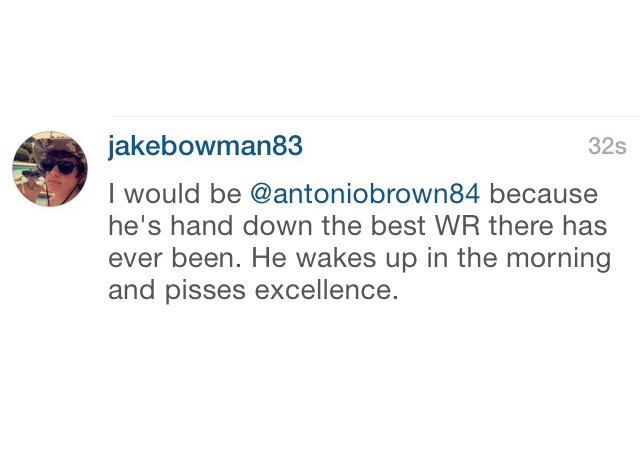 jakebowman83's tweet photo. #NFLPlayerForADay @nfl @AntonioBrown84 http://t.co/hAL2NuB9kz