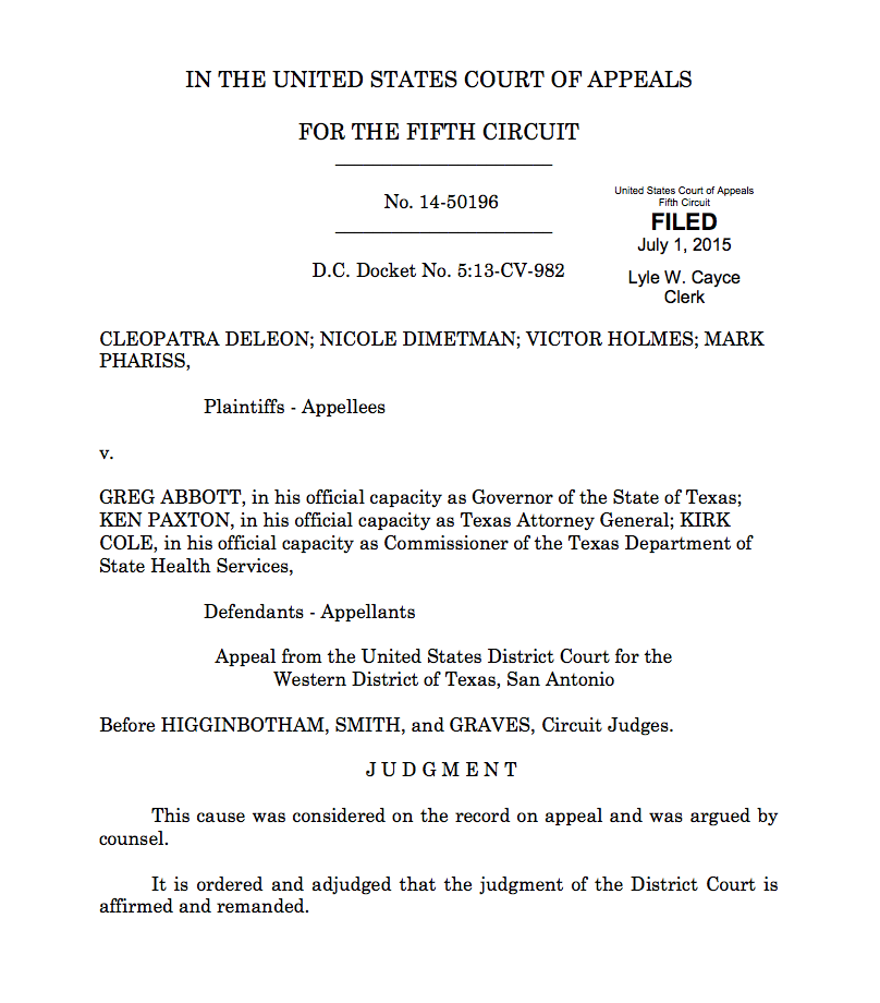 alexazura's tweet photo. 5th Circuit Court has affirmed lower court's TX ruling that overturned state's same-sex marriage ban #txlege http://t.co/P4Dct1nUKS
