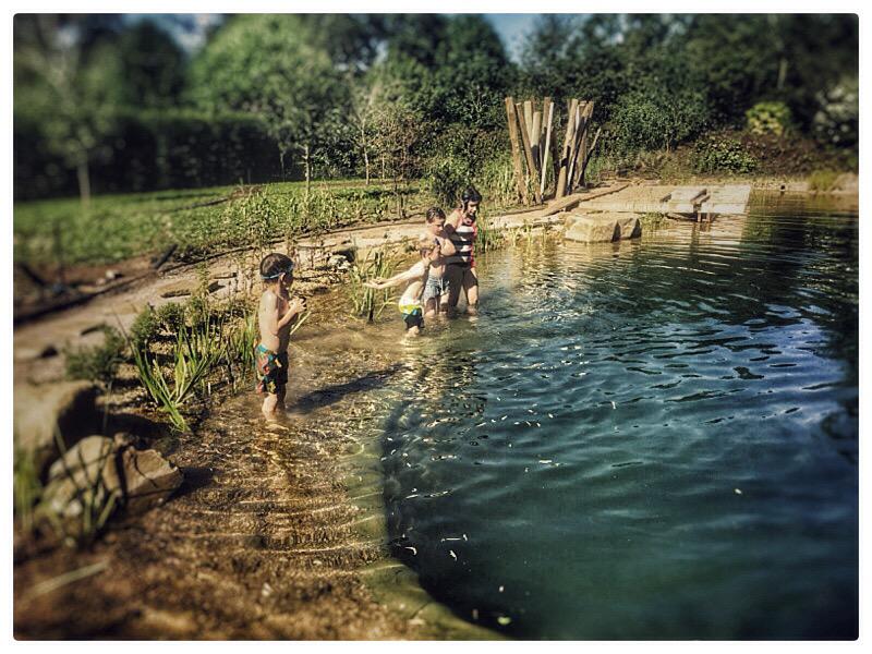 #britishsummer @GartenartPonds our pool is used for the first time!  The garden is nearly there #worthallthehardwork