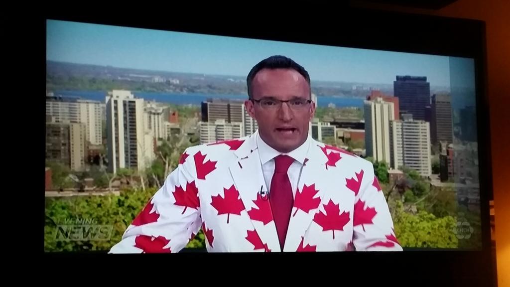 PCamerah's tweet image. Nick celebrating in style delivering the news! @CHCHNews #cooljacket #6pmnews #chch
