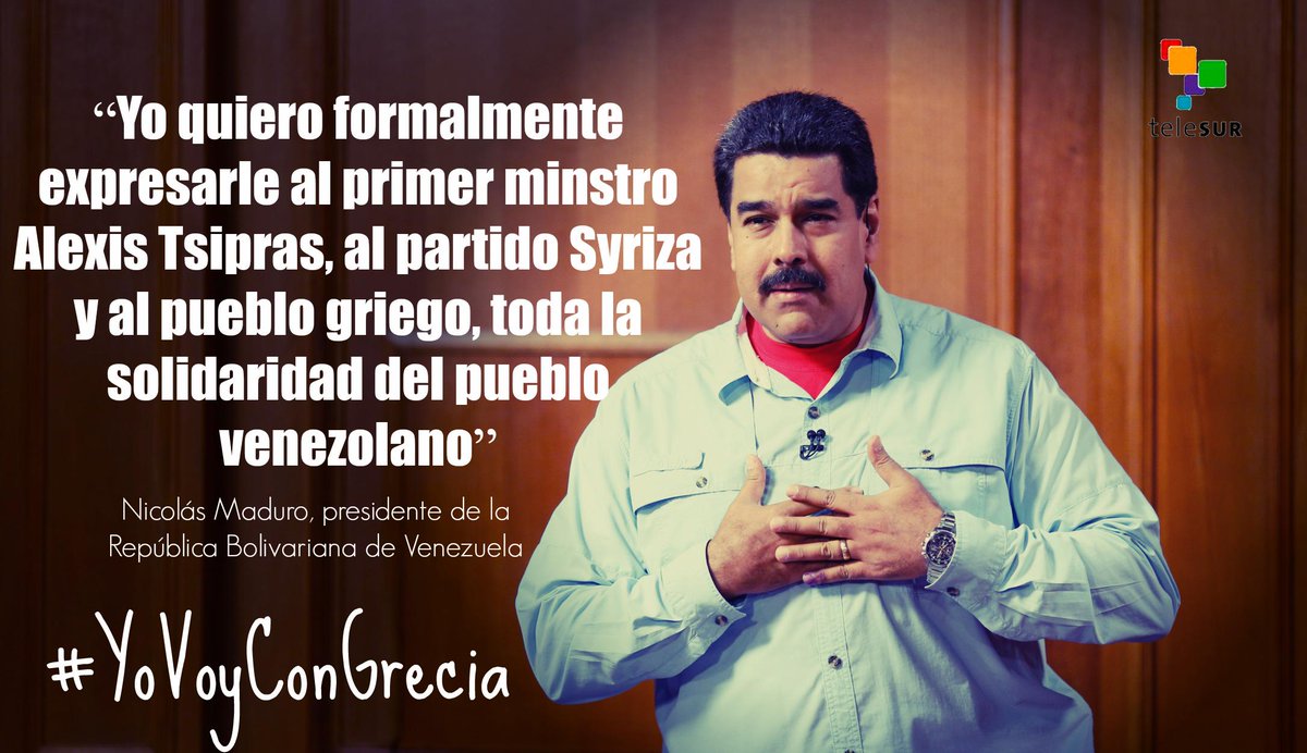 teleSURtv's tweet photo. Venezuela manifiesta apoyo a #Grecia ante presiones de la troika | http://t.co/6ke7XfePs6  #YoVoyConGrecia http://t.co/2bnpmlvshl
