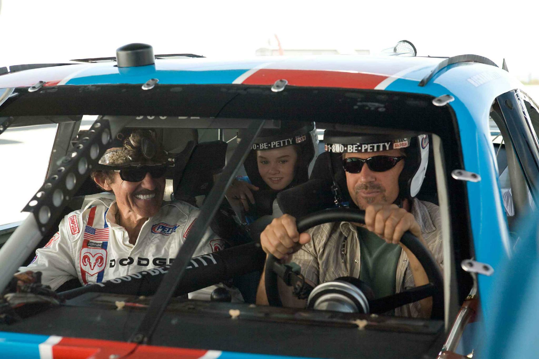 Richard Petty, Madeline Carroll and Kevin Costner in SWING VOTE  2008.  Happy birthday Mr. Petty. 