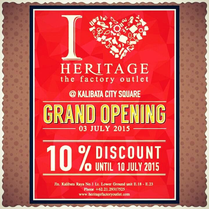 KalibatacityS's tweet photo. Opening Soon!!
Heritage the Factory Outlet at Kalibata City Square, LG Floor.
Enjoy special Disc 10% until 10 juli'15 http://t.co/NPcRB1L6ju