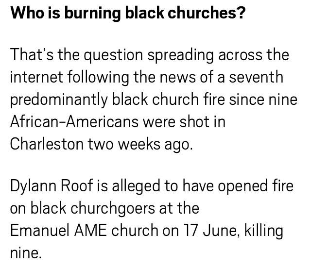 I weep for humanity #WhoIsBurningBlackChurches
