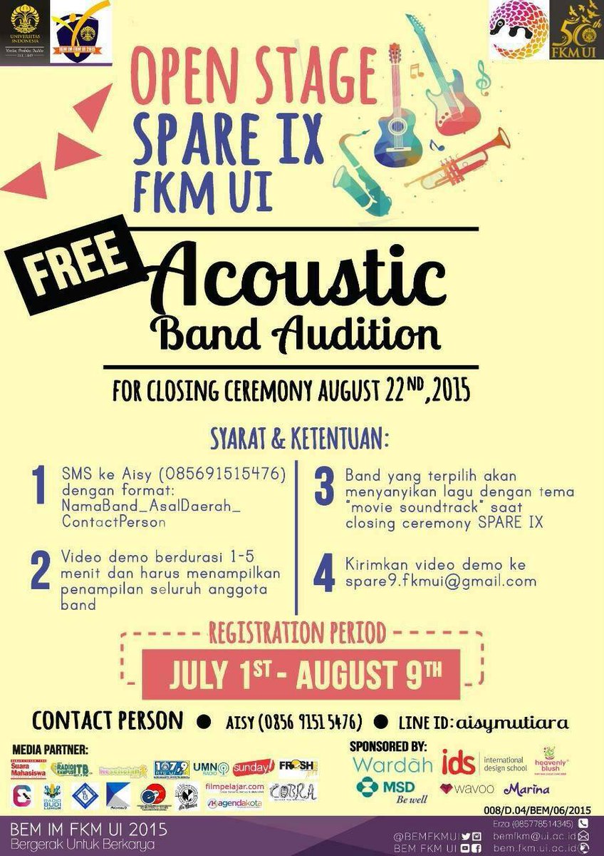 Hai <a href="/gigscorner/">GIGSCORNER.COM</a> ikutan audisi band akustik di SPARE yuk! FREE! more info, kamu bs hubungin cp yg ada di poster yaa