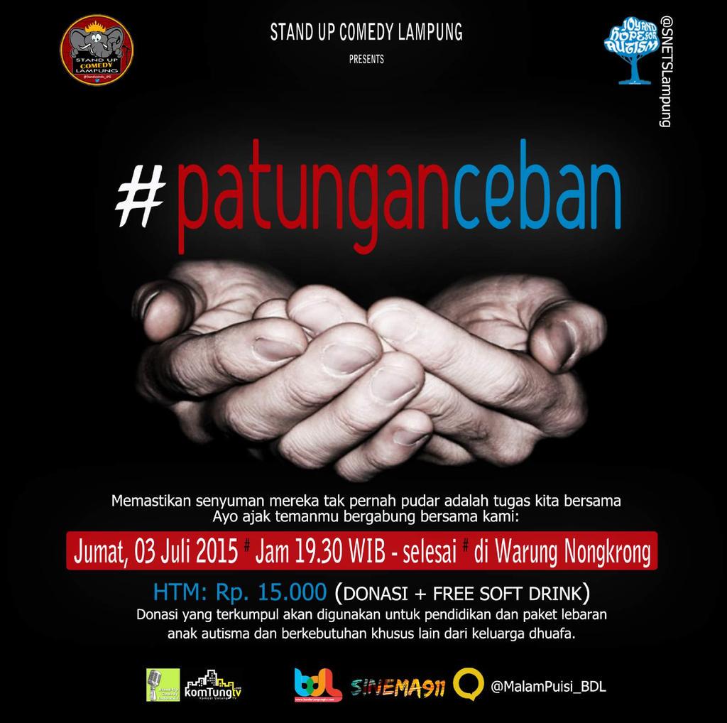 Jumat ini ke Warung Nongkrong yuk!
Kita berbagi tawa bersama <a href="/StandUpIndo_LPG/">Standupindo Lampung</a> &amp; <a href="/SNETSLampung/">#PatunganCeban</a> di #patunganceban