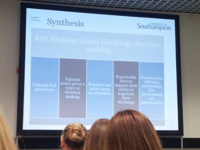 LisaSioned's tweet photo. Key findings re. Discharge decision making: #1 is that patients feel powerless. No suprises there, sadly #cot2015 http://t.co/BH1yInqLy7