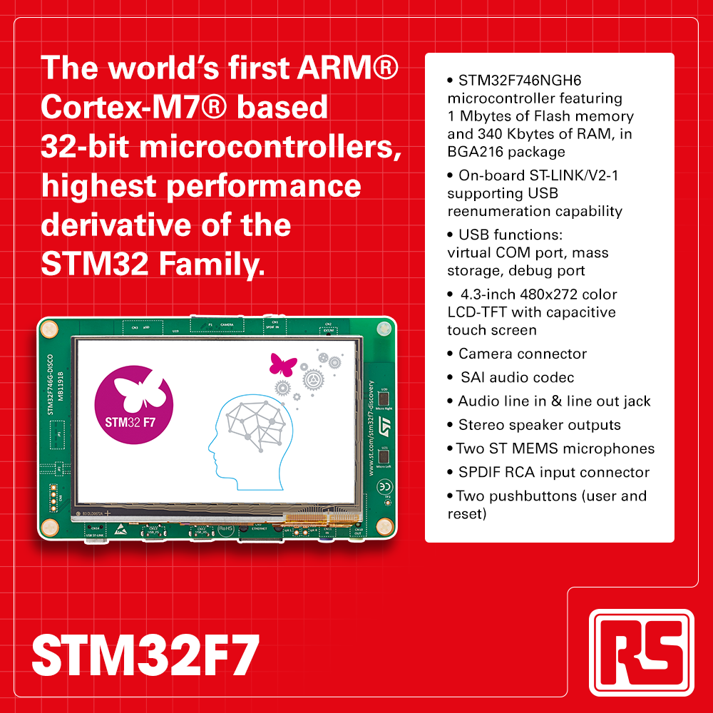 WeAreRSGroup's tweet image. The world's first #ARM, #CortexM7 based 32-bit micro-controller,the #STM32F7,is now available: ow.ly/P4Au2