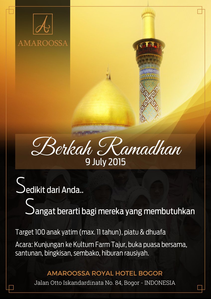 royalamaroossa's tweet photo. Have a blessed ramadhan with 100 orphans kids :) Join us 0251.8354 333 #amaroossa #ramadhan #getintouch http://t.co/Ge7DAjFkAd
