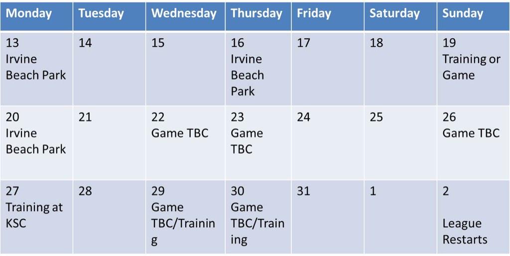 Training starts back on 13th June, all new players welcome. Can all current players put these dates in their diary